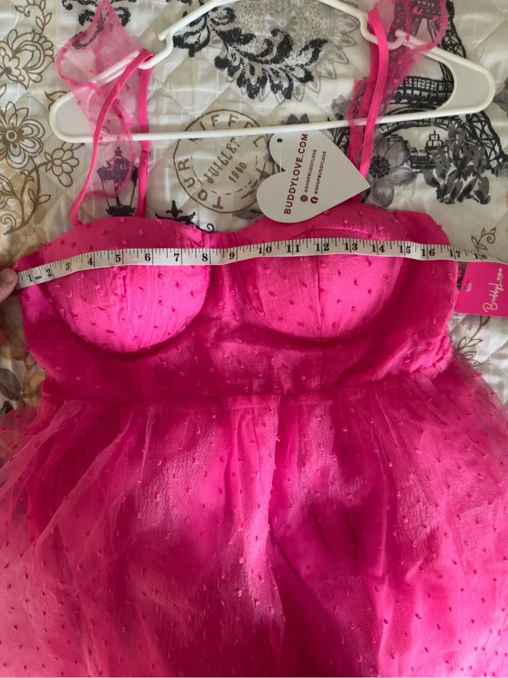 NWT BuddyLove Vixen Hot Pink Swiss Dot Bustier Mini Dress L